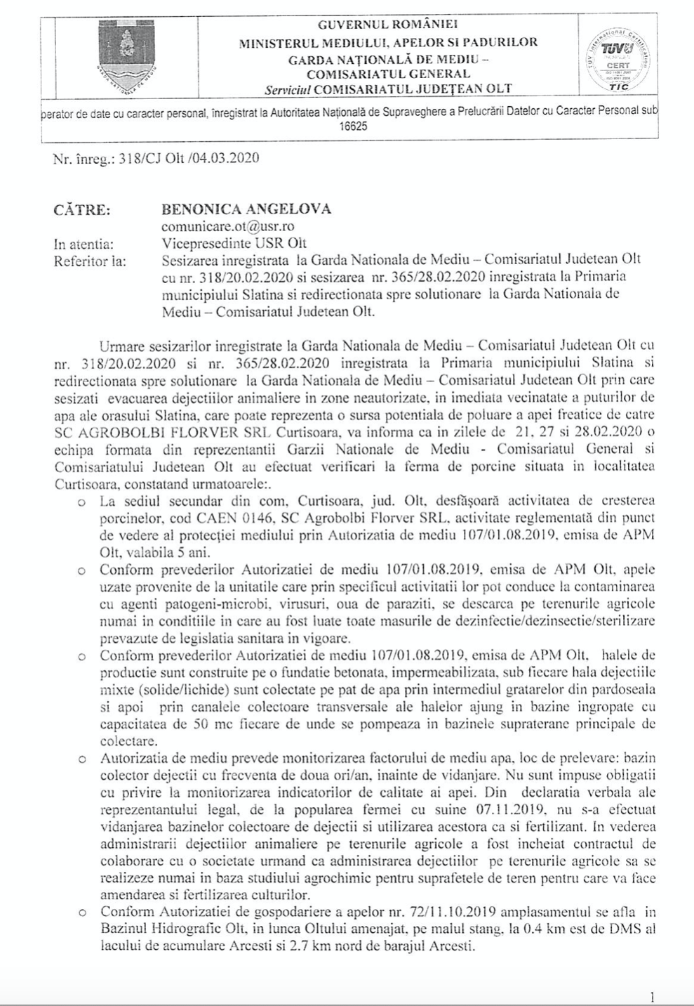 50 000 Lei AmendÄƒ Pentru Ferma De Porci Din CurtiÈ™oara È™i Propunerea De Suspendare A AutorizaÈ›iei De Mediu Pentru DeversÄƒri Ilegale In Urma Sesizarilor Trimise De Usr Olt Uniunea SalvaÈ›i Romania Filiala Olt